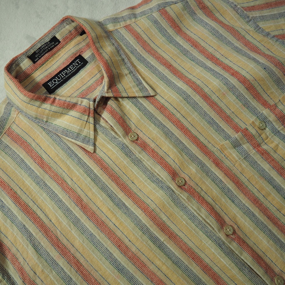 Equipment Sz XL Tan Cotton Button Down Short Sleeve Shirt Linen Blend